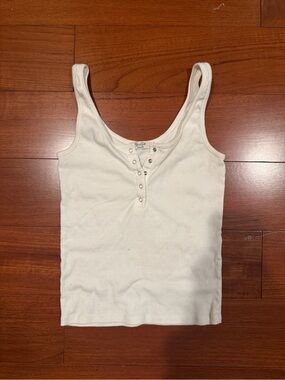 Brandy Melville Cream Ribbed Henley Tank